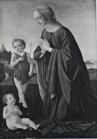 Anonimo — Maestro della predella di Casa Colonna - sec. XV - Madonna in adorazione del Bambino con san Giovannino — insieme